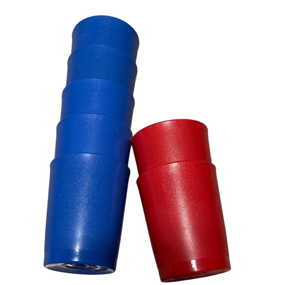 Tupperware 1251 Bell Tumblers Set of 7 Vintage 6oz Juice Cups‎ Blue Red I09